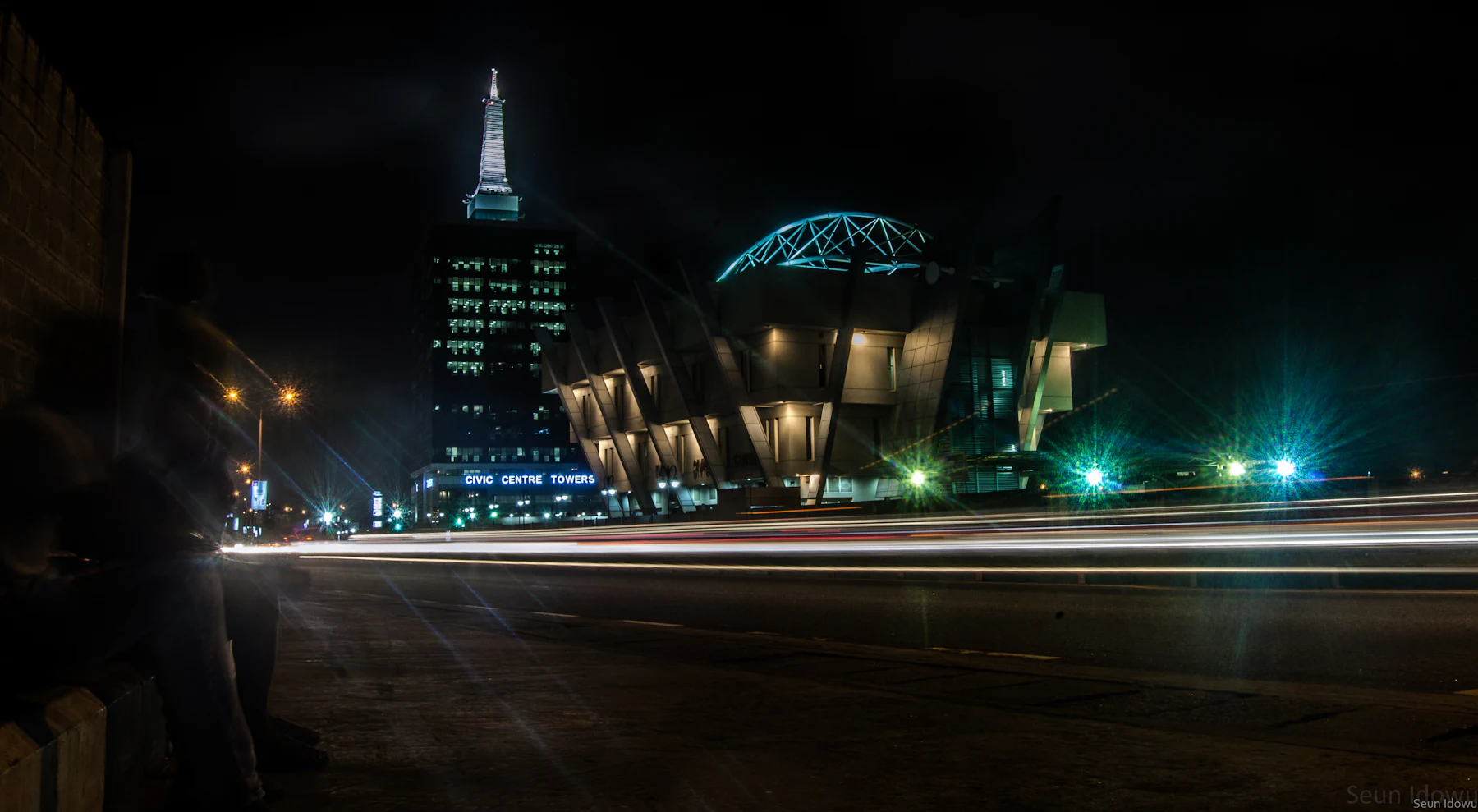 Lagos at night, city lights along Victoria Island
